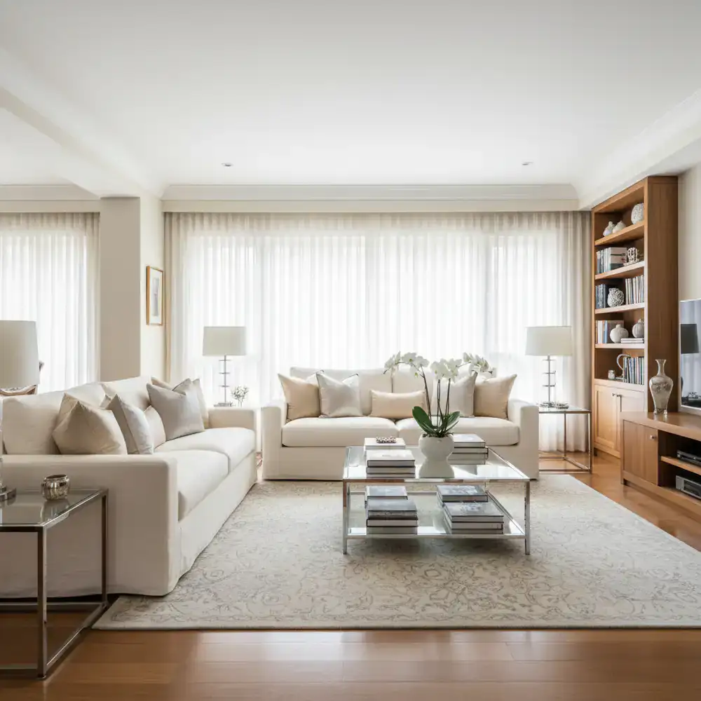 Premium living room showcasing flawless custom housekeeping results