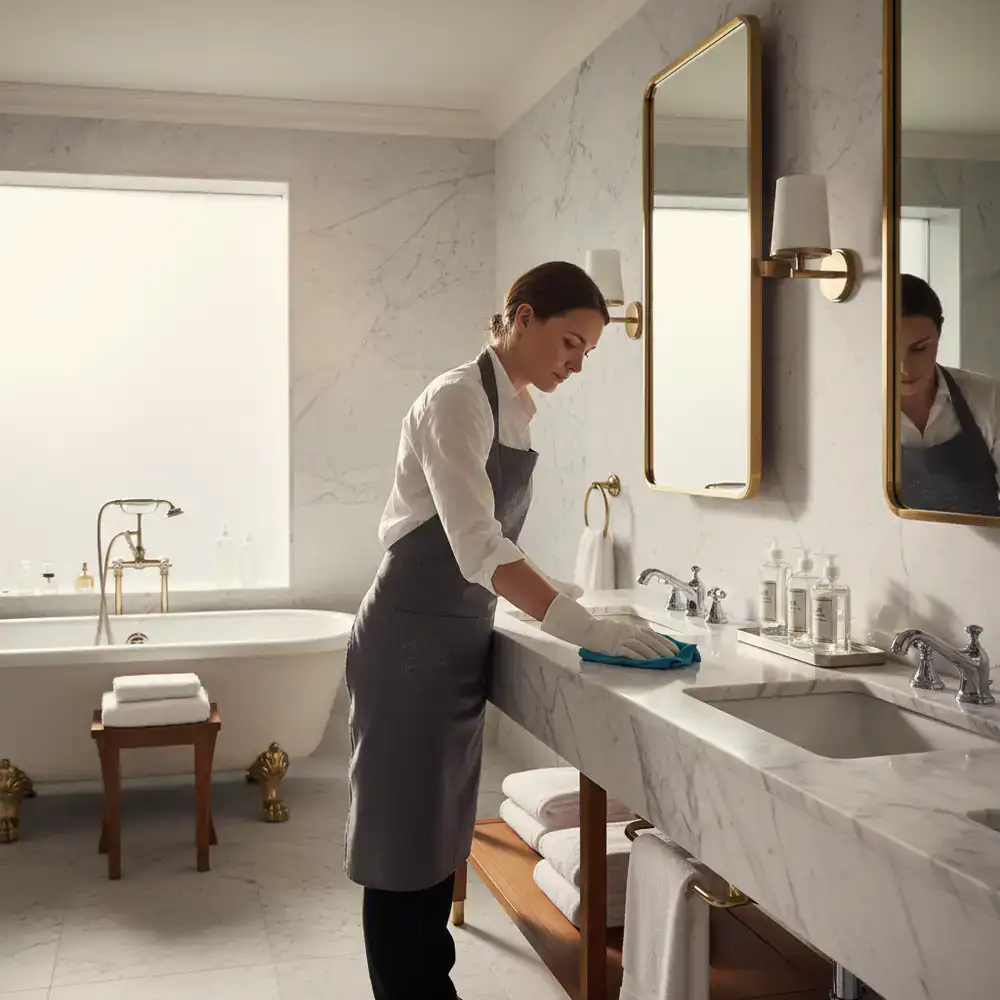 Detailed sanitization of luxury bathroom fixtures