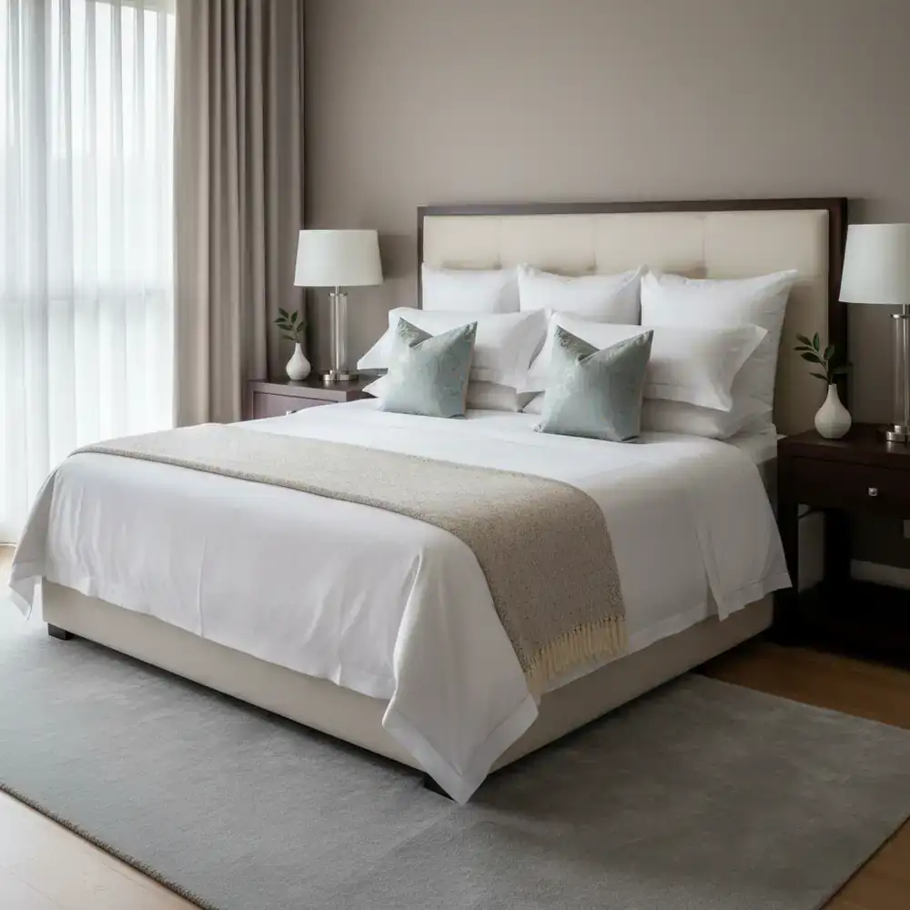 Hotel-style bed making in a master bedroom